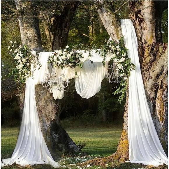 White Arch Drapes 2 Panels 6 Yards Sheer Backdrop Curtains for Parties Ceiling - Picture 1 of 6